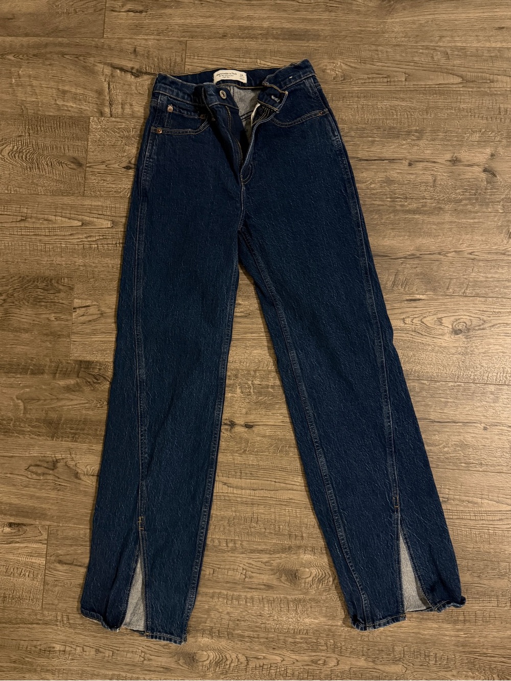 Abercrombie & Fitch Dark Blue Straight-Leg Jeans with Front Slits